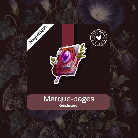 Marque-page magnétique en forme de grimoire magique avec cristal violet, collection Les Pages de Minuit
