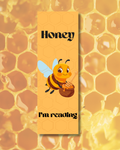 Marque-page classique Honey Im Reading — abeille kawaii fond orange alvéoles Collection Honey Garden