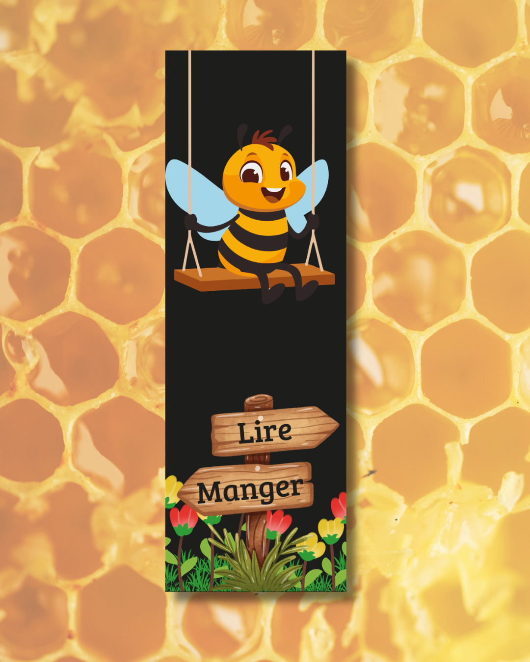 Marque-page classique Lire ou Manger — abeille balançoire panneaux directionnels Collection Honey Garden