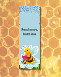 Marque-page classique Read More Buzz Less — abeille kawaii fleur fond bleu Collection Honey Garden
