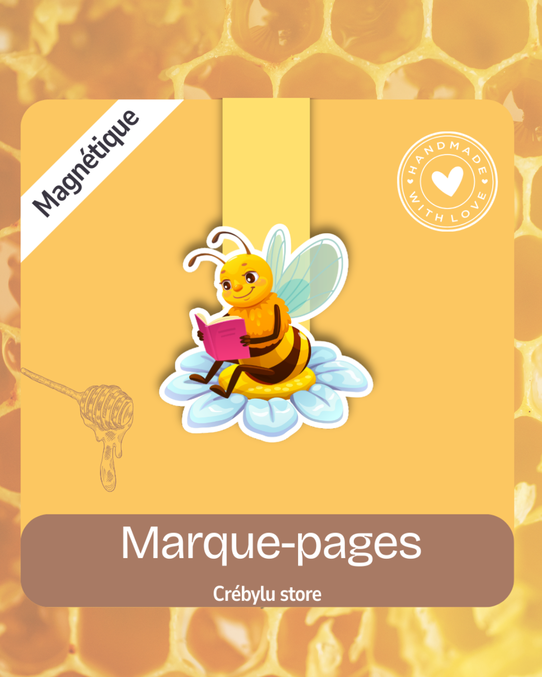 Marque-page magnétique The Reading Bee — abeille qui lit fleur bleue Collection Honey Garden CrébyluStore